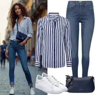 Outfity pro léto Pracovní oděvy s Modrá/Tmavě modrá Dětská hračka/Halenka se Stojatým Límcem/Neobvyklá Halenka/Halenka s Výšivkou Anglaise JdY "Outfit pro jaro"Look: Styl, Babydoll, Boho, Egirl, Francouzské, S průsvitem, Pracovní oděvy