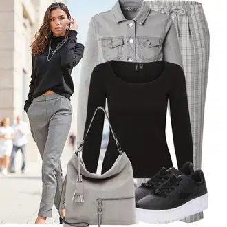 Skater Outfit sa Crna Obični top/Pleteni top/pletena košulja/Duga košulja/Majica dugih rukava/Party Top/Košulja top VERO MODA "Moderna kombinacija za slobodno vrijeme"Look: Ured, Besprijekorno, Skater, Disko
