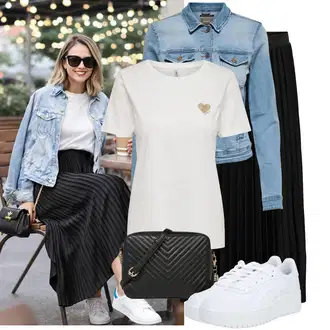 A-kroj Outfit sa Crna Kratke hlače velike veličine/Hlača Velika Veličina/Haljina Veći Broj Only "Moderan look za slobodno vrijeme"Look: A-kroj, Prevelik, Old Money, Preodjeven, Elegantan, 20-ih godina, klasický