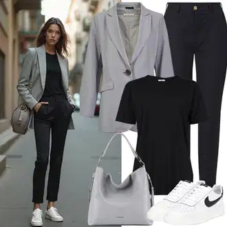 Outfit s Černá Kalhoty se Štěrbinou/Tregíny/Obleková Kalhoty/Kalhoty s Vysokým Pasem/Strečová Kalhoty/Úzká Kalhoty/Business Kalhoty/Skinny Kalhoty Freequent "Perfektní kancelářský outfit"