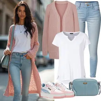 Dlouhý střih Outfit s Světle modrá/Modrá Kožená bunda/Push up Džín/Džíny s Dírou/Zimní bunda/Džíny s Rozparkem/High Waist Džínové Kalhoty Pieces, Růžová Kardigán se stojatým límečkem denim culture, Světle modrá/Modrá/Šedá Pánská taška/Pásková taška/Plážová Taška/Taška pro diabetiky/Vějířová brašna/Malá Taška/Sportovní Taška Přes Rameno/Taška do pasu Ucon Acrobatics "Perfektní pro volný čas"