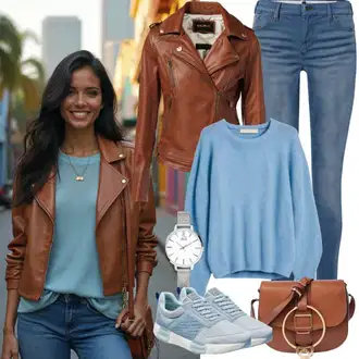 Narozeniny Outfit s Modrá/Světle modrá Kožená bunda/Slim Fit Džíny/High Waist Džínové Kalhoty/Džíny s Rozparkem/Džíny Regular Fit/Kotníková Bota/Kožená Pánská Bund/Push up Džín/Kožené Boty/Dámské Džíny s Délkou 7/8/Zimní bunda Lee "Perfektní pro volný čas"Look: Bar, 18. narozeniny, Koncert, Den matek, Škola, Narozeniny