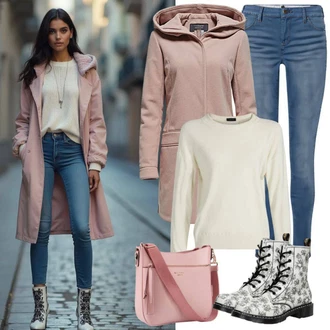 Umělá kožešina Outfit s Hnědá Pletený Fleecový Kabát/Teddy Kabát/Kabát Bouclé/Kožich Kabát About You "Podzimní oblečení"
