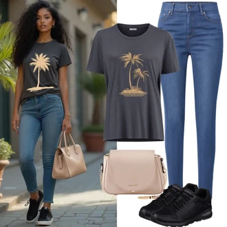 outfit mit Modra/Svetlo modra Ozke Kavbojke/Push up Kavbojke/Usnjena Jakna/Zimska jakna/Kavbojke Visokega Pasu/Odrezane Kavbojke/Usnjene Čevlje/Kavbojke na Poteg/Termodžinsi/Moška Usnjena Jakna/Gležnarji/Kavbojke z Razporkom United Colors of Benetton "Poletni outfit"