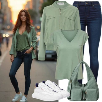 outfit mit Modra/Svetlo modra Ozke Kavbojke/Push up Kavbojke/Usnjena Jakna/Zimska jakna/Kavbojke Visokega Pasu/Odrezane Kavbojke/Usnjene Čevlje/Kavbojke na Poteg/Termodžinsi/Moška Usnjena Jakna/Gležnarji/Kavbojke z Razporkom United Colors of Benetton "Pomladanska Obleka"