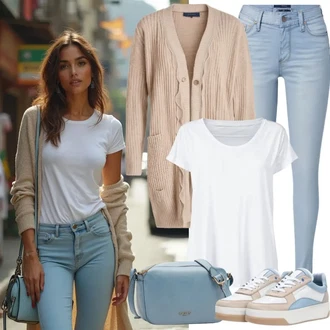 70. rojstni dan outfit mit Bež/Khaki/Rjava/Bela Kratka jopica/Vintage kardigan/Poletni kardigan/Kardigan s stoječim ovratnikom/V-kardigan lc waikiki "Popolno za prosti čas"Look: Šola, Koncert, Dan plaže, Festival, 70. rojstni dan