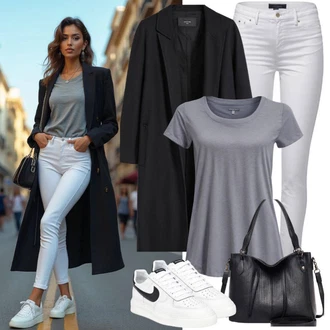 outfit mit Bela/Krem Usnjena Jakna/Ženske 7/8 Kavbojke/Gležnarji/Capri Kavbojke/Odrezane Kavbojke/Girlfriend Kavbojke/Kavbojka z Nizkim Pasom/Push up Kavbojke/Regular Fit Kavbojke/Ozke Kavbojke/Usnjene Čevlje/Zožene Kavbojke orsay "Popolno za prosti čas"