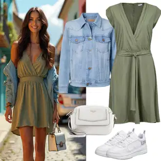 moderne Outfit sa Plava/Svjetloplava Traper Jakna/Kratka Traper Jakna AG Jeans "Praktičan izgled"Look: Rap, Sveučilišna, 90-ich, cool, moderne, Prekrasan, Vintage, Western