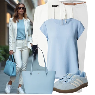 Outfit sa Siva/Kaki/Bijela Hlača Velika Veličina B.young "Moderna kombinacija za slobodno vrijeme"
