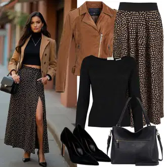 Motor Outfit sa Bež/Smeđa Kožna Jakna/Vintage kožna Jakna/Bajkerska Jakna/Kožna Bomber Jakna/Jakna od Umjetne Kože Faina "Proljetna odjeća"Look: Motor, Jahanje
