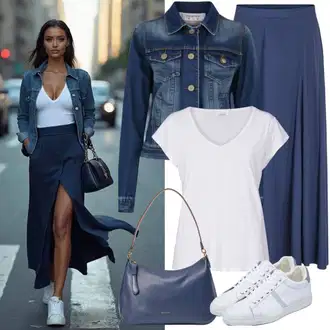 moderne Outfit sa Plava/Svjetloplava Traper Jakna/Kratka Traper Jakna AG Jeans "Proljetne odjeće"Look: Rap, Sveučilišna, 90-ich, cool, moderne, Prekrasan, Vintage, Western