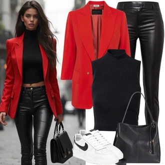 Široki kroj Outfit sa Crvena/Pink/Tamnocrvena/Vinski Crveno Boyfriend Sako/Corduroy Sako/Dvoredni Sako/Oversize Sako/Dugi Sako young poets "Proljetne odjeće"