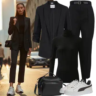Outfit sa Siva/Bež/Bijela Obuća Niska Tenisica/Tenisica s platformom Puma "Savršena uredska odjeća"