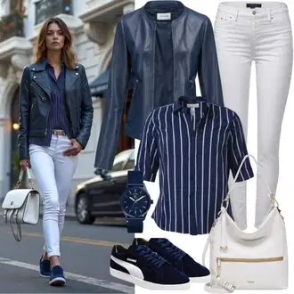 Outfit sa Bijela/Smeđa/Crna/Krem/Tamnoplava Jakna od Ovčje Kože/Kožna Jakna/Jakna od Umjetne Kože/Kožna Bomber Jakna/Bajkerska Jakna Pull&Bear "Savršeno za proljeće"