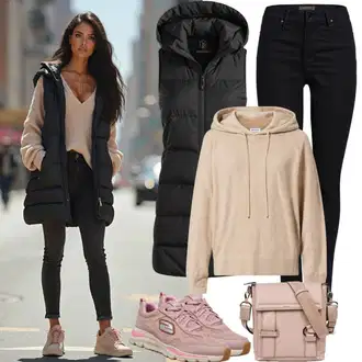 Outfit sa Pink Majica od flisa/Hoodie s poluzatvaračem/Džemper/Sportska majica/Trenirka New Balance "Savršeno za proljeće"