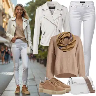 Outfit sa Bijela/Crna/Krem Kratka Jakna/Crop Jakna/Slip jakna/Vintage Jakna/Podstava Jakne/Jakna od Ovčje Kože/Kožna Jakna Jakna od Umjetne Kože/Kožna Bomber Jakna/Dupla jakna/Box jakna bershka "Savršeno za proljeće"