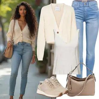 Outfit sa Bijela/Bež/Kaki/Zlatni Mala Torbica/Pojasna torbica/Torbica/Torba preko ramena/Torba za rame/Torbica za telefon/Torbica/Torba Za Preko Ramena About You "Savršeno za slobodno vrijeme"