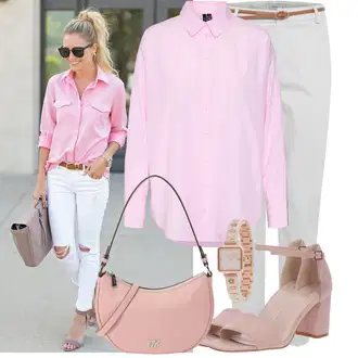 Outfit sa Siva/Kaki/Bijela Hlača Velika Veličina B.young "Ležerni look za slobodno vijeme"