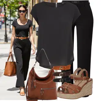 moderne Outfit sa Crna Bluza i Tunika/Bluza Veći Broj/Majica I Top Veći Broj Only "Moderan outfit za slobodno vrijeme"Look: Stil, moderne, 20-ih godina, Old Money, Besprijekorno