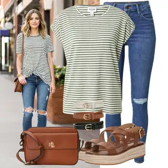 Kombinacije za bucmaste Od 50 godina sa Zeleno/Tamnozelena/Svjetlozelena Majica I Top Veći Broj/Bluza Veći Broj aware, Smeđa/Crvena/Zlatni Nekategorizirano Polo Ralph Lauren "Cool outfit za svaki dan"