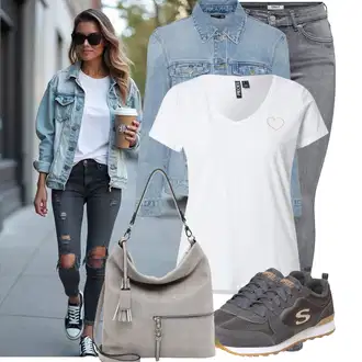 Džínovina Outfit s Světle modrá/Modrá Bunda Krátké Džínové Bundičky/Džínové Bund VERO MODA "Skvělý pro volný čas"