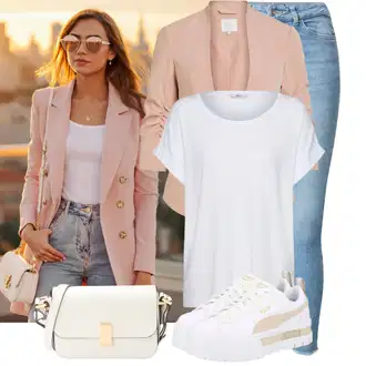 Četvrt rukavi Outfit sa Siva/Krem/Bijela Majica I Top Veći Broj/Bluza Veći Broj/Bluza i Tunika Tunika Only "Cool za slobodno vrijeme"