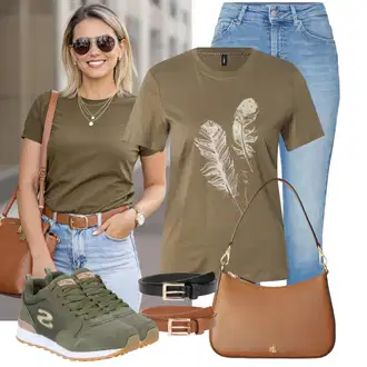 Koncert Outfit s Světle modrá/Modrá Džínové Legíny/Jeggings/Skinny Kalhoty Only, Hnědá/Béžová/Bílá Polo Ralph Lauren, Černá/Béžová/Hnědá Ležérní pásek/Klasické Pásky/Pásek bez Přezky/Kožený Pásek About You, Zelená/Tmavě zelená Lodička s Přezkou/Bota Na Pěší Turistiku/Nepromokavá Bota/Vodotěsná outdoorová Bota/Šněrovací bota/Trekingová Bota/Šněrovací Bota/Bota Bez Tkaničky Skechers "Cool outfity na volný čas"Look: Bar, Koncert, 18. narozeniny, Malle, Škola, Karneval, Galavečer, Den matek, Matriční Úřad, Nový Rok