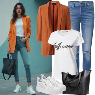 Outfit sa Siva/Bež/Bijela Obuća Niska Tenisica/Tenisica s platformom Puma "Sjajan izgled za proljeće"