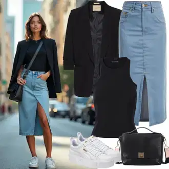 Outfit sa Siva/Bež/Bijela Obuća Niska Tenisica/Tenisica s platformom Puma "Sjajan izgled za proljeće"