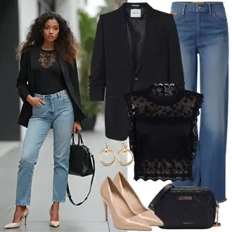 S Pertlanjem Outfit sa Svjetloplava/Plava Traperice Široke Nogavice/Formalna Košulja/Dad Traperice/Traperice s Prorezom/Mom Jean/Vrećaste Traperice/High Waist Traperice/Traperice Opuštenog Kroja/Vintage traperice/Culotte Traperice Only "Sjajan izgled za proljeće"