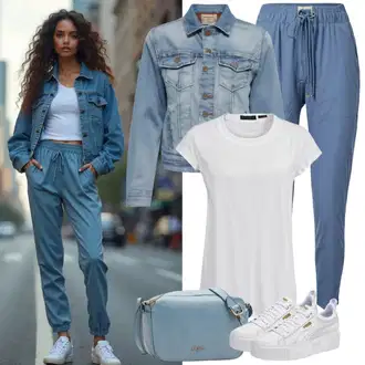 Narozeniny Outfit s Modrá/Světle modrá Kalhoty s Vysokým Pasem/Paperbag Kalhoty/Plisovaná Kalhoty/Plisovaná kalhoty Vila "Skvělý vzhled pro volný čas"Look: Bar, 30. narozeniny, Den na pláži, Koncert, Chatky, Festival, Den matek, Škola, 40. narozeniny, Narozeniny