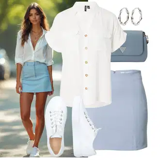 Outfity pro léto Měkké s Šedá/Světle modrá/Modrá 70tá Léta Minisukně/Moderní Sukně/Krátká Sukně/Sukně Pro Vysokou Školu/Tenisová Sukně/90tá Léta Sukně/Sukně Pro Školní Uniformu/Unisex Sukně Only "Hezký letní vzhled"