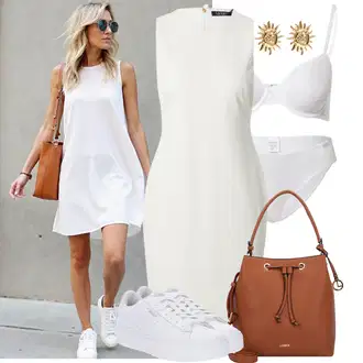 Outfit s Krémová/Hnědá/Bílá/Šedá/Khaki/Béžová Šaty S Rovným Střihem/Šaty s Předním Zipem/Žerzejové Šaty/Úzké Šaty/Šaty Bez Rukávů/Pouzdrová Šat/Dlouhé pletené šaty/Pouzdrové Šaty Polo Ralph Lauren "Hezký letní vzhled"