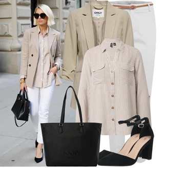 Outfit s Béžová/Hnědá/Khaki/Světle šedá Halenka s Dlouhým Rukávem/Manšestrová Halenka/Oversize Halenka/Blůza s nášivkou na lokti/Blůza s knoflíčkem VERO MODA "Hezký letní vzhled"