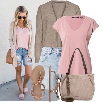 Outfit s Světle modrá/Modrá Košile Vysoký pas Kraťasy/Džínový Šortky VERO MODA "Skvělý pro volný čas"