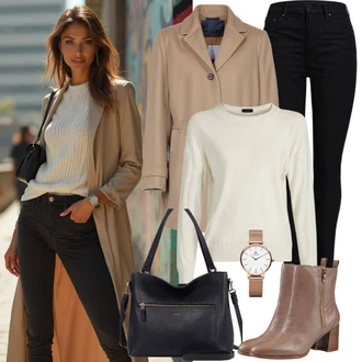 outfit mit Črna/Temno siva Kavbojke Usnjena Jakna/Ozke Kavbojke/Usnjene Čevlje/Kavbojke z Razporkom/Kavbojke Visokega Pasu/Motoristične Kavbojke/Kavbojka z Nizkim Pasom Emporio Armani "Stilski jesenski videz"