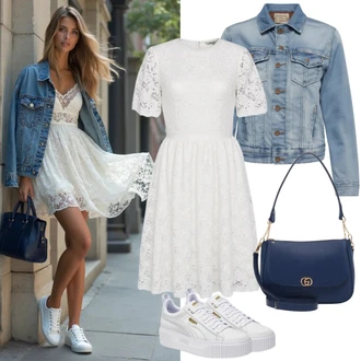 outfit mit Bela/Črna Kvačkana Obleka/Prozorna obleka/Mrežasto oblačilo/Čipkasta obleka/Pletena Obleka/Mini obleka Desigual "Stilsko kombinacijo za pomlad"