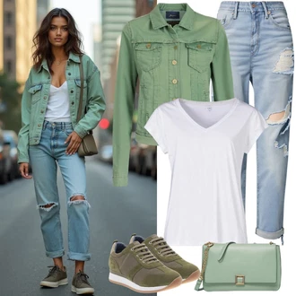 outfit mit Modra/Temno modra Boyfriend Kavbojke/Dad Kavbojka/Girlfriend Kavbojke/Moška majica/Usnjena Moška Jakna/Mom Jean/Formalna Srajca/Usnjena Jakna/Trenirka Jeans/Zožene Kavbojke g star "Stilsko poletno razpoloženje"