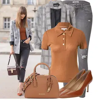 Outfit sa Siva/SvjetloSiva/Bež Kaput/Tunika Pieces "Praktičan look"