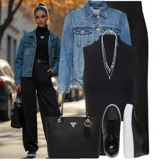 Džínovina Outfit s Modrá/Světle modrá Bunda Vintage Bund/Džínové Bund/Krátké Džínové Bundičky VERO MODA "Praktický vzhled"