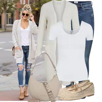 Léto Outfit s Modrá/Tmavě modrá/Světle modrá Kožená bunda/Navlékací džíny/Kožené bundy/Džíny s Nízkým Sedem/Džín s Nízkým Pasem/Džíny s Dírou/Džíny s Rozparkem/Push up Džín/Kožené Boty/Kotníková Bota Only "Stylový vzhled pro volný čas"