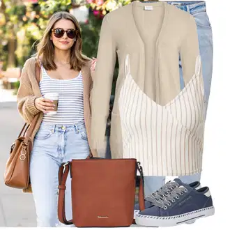 Outfit s Béžová/Hnědá/Khaki Pletenina veľkej veľkosti Vila "Praktický vzhled"