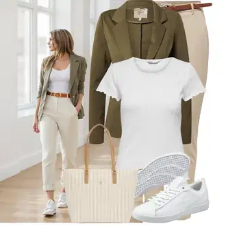 Podstavljeno Outfit sa Bijela/Siva/Krem Tanka tenisica/Niska Tenisica/Kožna tenisica Puma "Praktičan look"