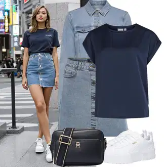 Outfit sa Plava/SvjetloPlava Kaput/Bluza Veći Broj Only "Nagyszerű szabadidős megjelenés"