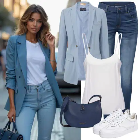 Kombinace Tmavě modrá/Modrá/Světle modrá/Šedá Oblek Boyfriend Sako/Kostkované Sako/Kordové Sako/Oversize Sako/Dámský Potištěný Sako/Tvídové Sako Trendyol