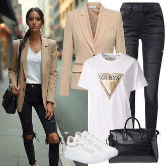 Outfit s Černá/Tmavě šedá/Světle šedá/Šedá Kožená bunda/High Waist Džínové Kalhoty/Zimní bunda/Push up Džín/Termální Džíny/Motorkářské Džíny/Slim Fit Džíny/Džíny s Rozparkem/Kožené Boty Only "Stylová kombinace pro jaro"