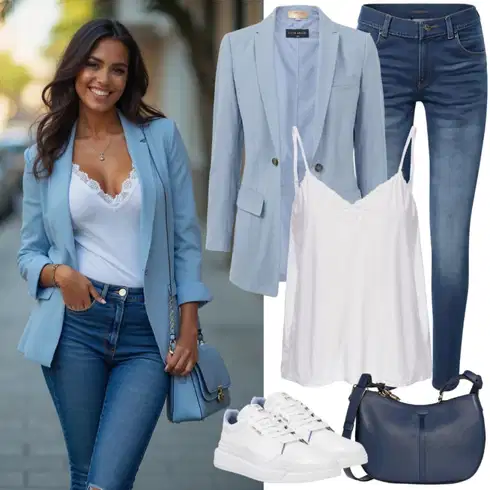 Kombinace Tmavě modrá/Modrá/Světle modrá/Šedá Oblek Boyfriend Sako/Kostkované Sako/Kordové Sako/Oversize Sako/Dámský Potištěný Sako/Tvídové Sako Trendyol