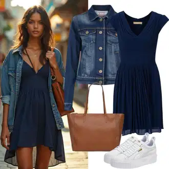 moderne Outfit sa Plava/Svjetloplava Traper Jakna/Kratka Traper Jakna AG Jeans "Svakodnevna odjeća"Look: Rap, Sveučilišna, 90-ich, cool, moderne, Prekrasan, Vintage, Western