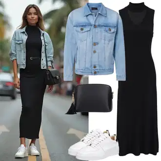 moderne Outfit sa Plava/Svjetloplava Traper Jakna/Kratka Traper Jakna AG Jeans "Toller Izgled"Look: Rap, Sveučilišna, 90-ich, cool, moderne, Prekrasan, Vintage, Western