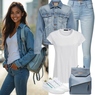 outfit mit Modra/Svetlo modra Ozke Kavbojke/Push up Kavbojke/Usnjena Jakna/Zimska jakna/Kavbojke Visokega Pasu/Odrezane Kavbojke/Usnjene Čevlje/Kavbojke na Poteg/Termodžinsi/Moška Usnjena Jakna/Gležnarji/Kavbojke z Razporkom United Colors of Benetton "Toller Look für die Freizeit"